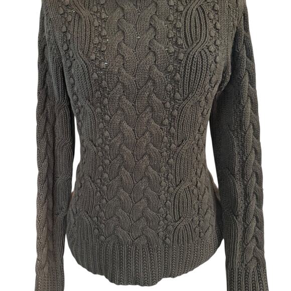 Vintage Banana Republic Brown Cable Knit Turtleneck Sweater Made in Hong Kong M - Picture 4 of 10